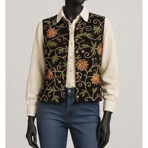 Orvis Vest Womens Folk  Embroidery Vintage 90s Cottagecore Boho Size Large
